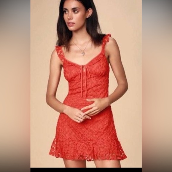 Lulus Charmaine red orange embroidered mini dress - Picture 9 of 10